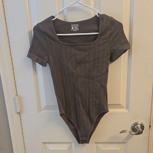 Brown Ribbed Bodysuit